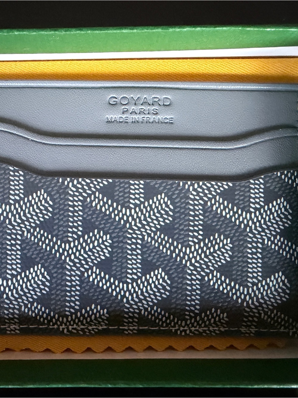 Goyard Black and Gray Card Holder with White Chevron Pattern